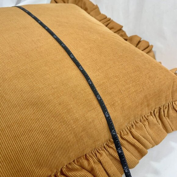 17” Hand Sewn Quilt Pillow w/ Ruffles Corduroy, Velvet - Down Fill - Granny Core - Picture 4 of 4